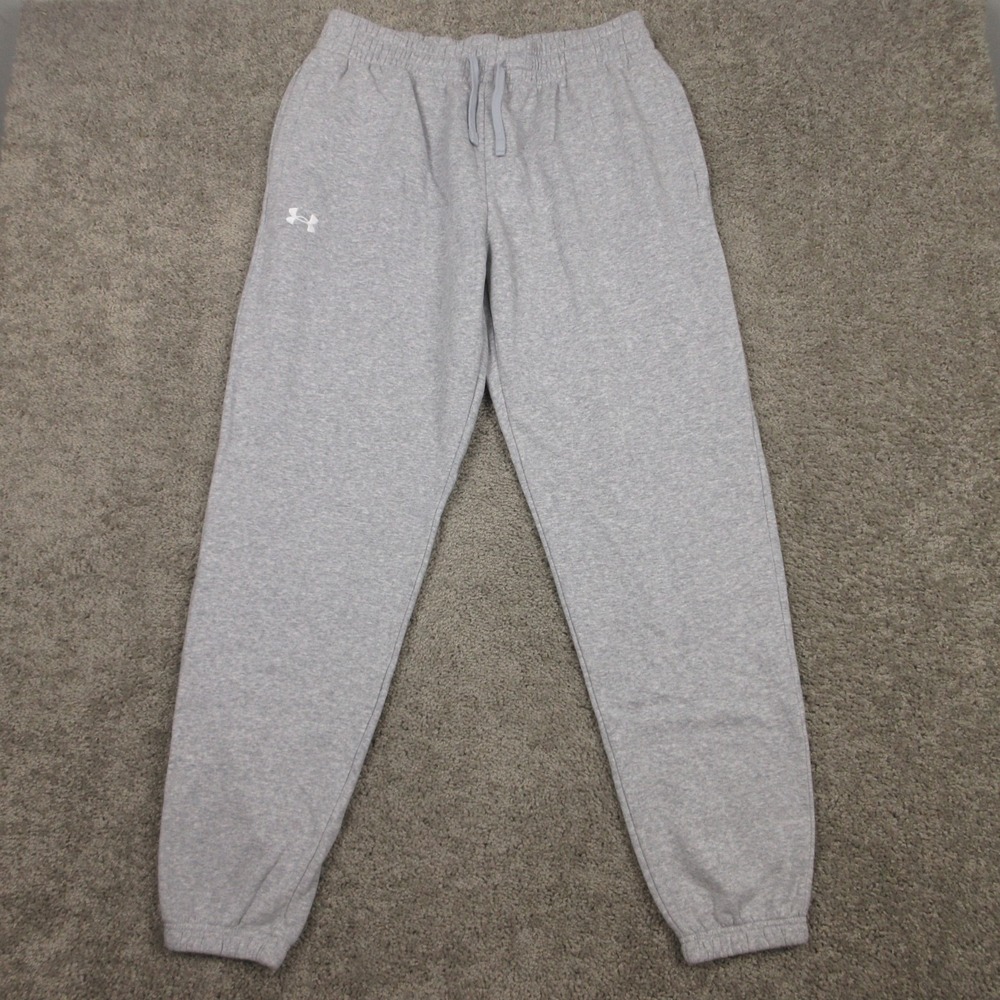 Under Armour Sweatpants Mens Large Gray Heather UA Rival Fleece Puddle Pant EUC - Picture 1 of 10